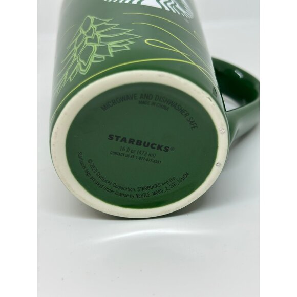 Starbucks Ceramic Traveler Coffee Mug 14oz Green Yellow Tree 2020 Winter Holiday - Picture 4 of 7